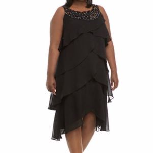 SLNY Beaded Tiered Black Dress with Cutout Neckline Size 14 NWT